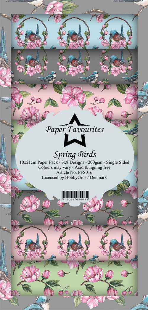 Paper Favourites slim card Spring Birds 10x21cm 3x8 design 200g